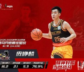 开云体育-CBA官方：庞峥麟获本赛季CBA联赛第三期月度最佳星锐球员